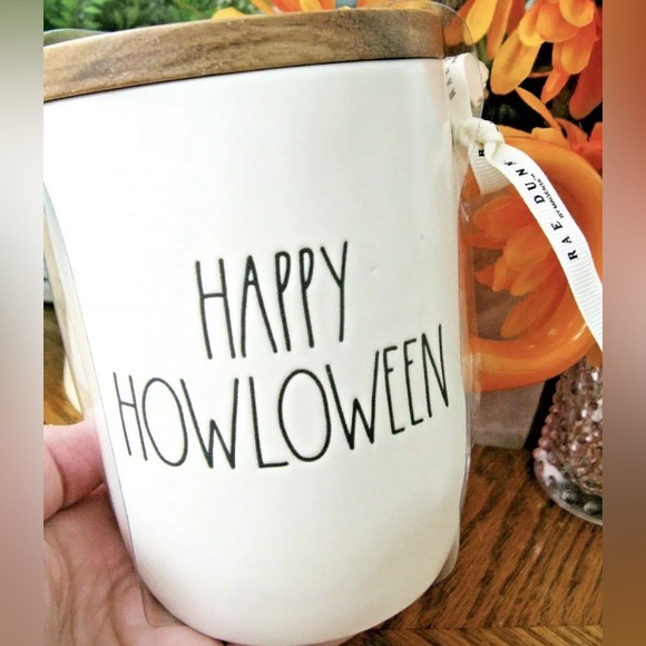 New Rae Dunn HAPPY HOWLOWEEN Halloween Dog Coffee Tea Mug Cup w/ Wood Lid - Picture 4 of 8